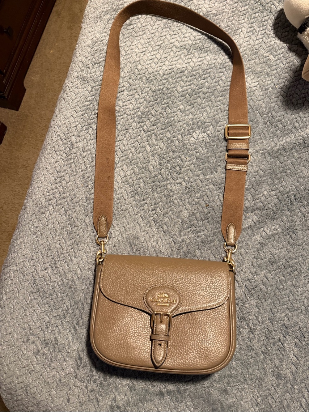 Coach Pebbled Leather Crossbody Bag in Taupe Brown